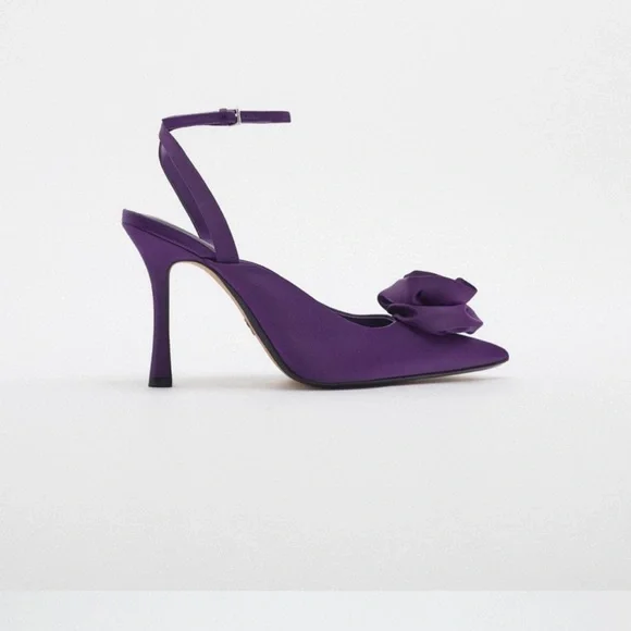 ❗️Last❗️Zara Purple Flower Appliqué Ankle Strap Heels - Picture 5 of 5